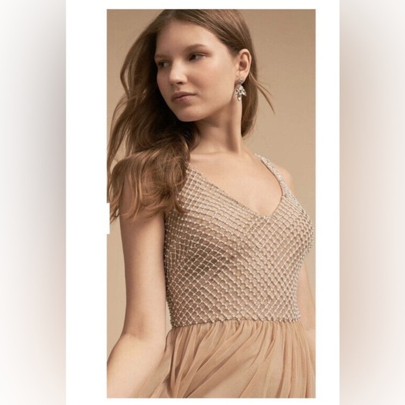 Adrianna Papell Anthropologie Champagne Bryce Beaded Gown Dress Sz 2 NWT - Picture 2 of 14